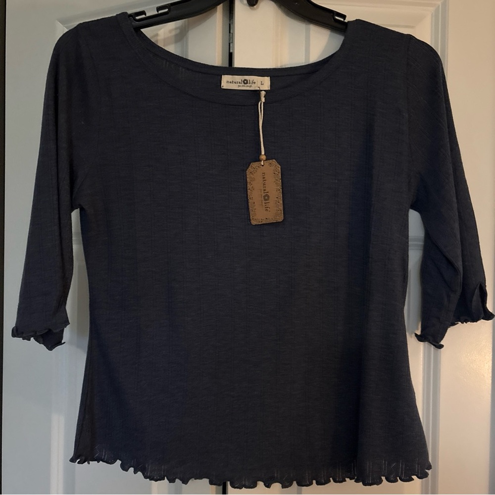 NATURAL LIFE Navy Long Sleeve Top